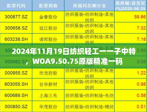 2024年11月19日紡織輕工一一孑中特，WOA9.50.75原版精準(zhǔn)一碼