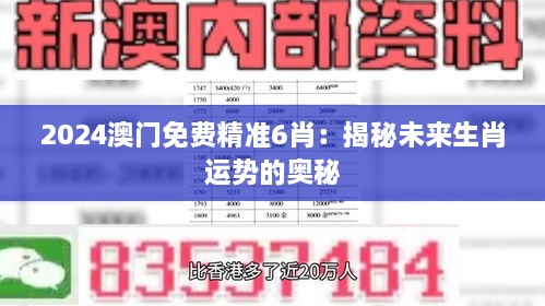 2024澳門(mén)免費(fèi)精準(zhǔn)6肖：揭秘未來(lái)生肖運(yùn)勢(shì)的奧秘