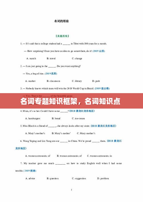 名詞專題知識框架，名詞知識點 
