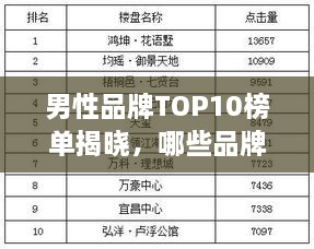 男性品牌TOP10榜單揭曉，哪些品牌獨占鰲頭？