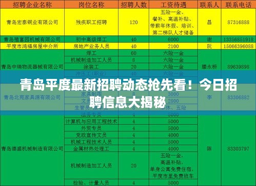 青島平度最新招聘動態(tài)搶先看！今日招聘信息大揭秘