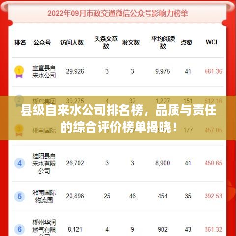 縣級(jí)自來(lái)水公司排名榜，品質(zhì)與責(zé)任的綜合評(píng)價(jià)榜單揭曉！