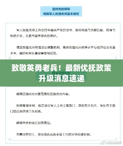 致敬英勇老兵！最新優(yōu)撫政策升級消息速遞