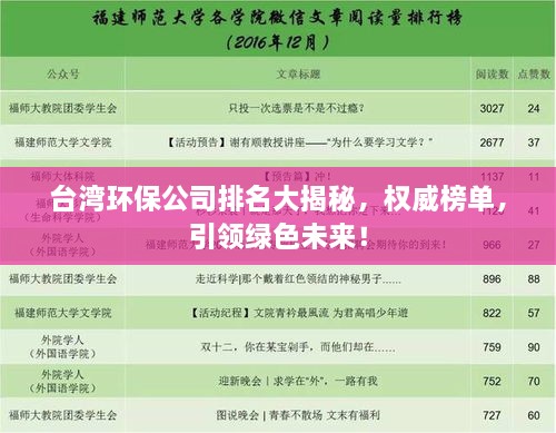 臺(tái)灣環(huán)保公司排名大揭秘，權(quán)威榜單，引領(lǐng)綠色未來(lái)！