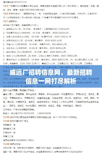 威遠(yuǎn)廠招聘信息網(wǎng)，最新招聘信息一網(wǎng)打盡解析