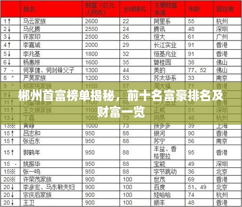 郴州首富榜單揭秘，前十名富豪排名及財富一覽