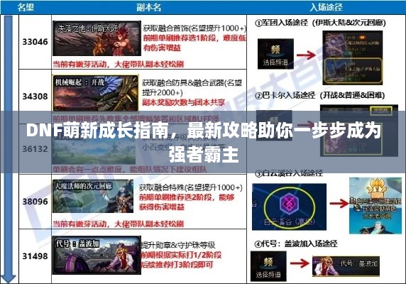 DNF萌新成長(zhǎng)指南，最新攻略助你一步步成為強(qiáng)者霸主