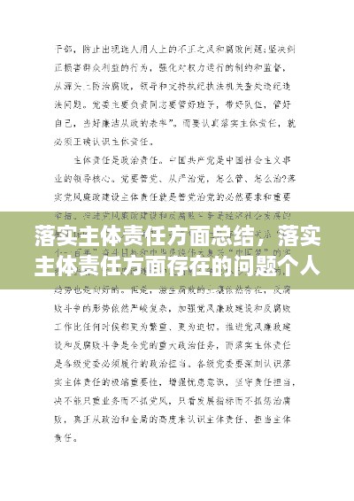 落實(shí)主體責(zé)任方面總結(jié)，落實(shí)主體責(zé)任方面存在的問題個(gè)人自查 