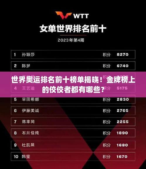 世界奧運(yùn)排名前十榜單揭曉！金牌榜上的佼佼者都有哪些？